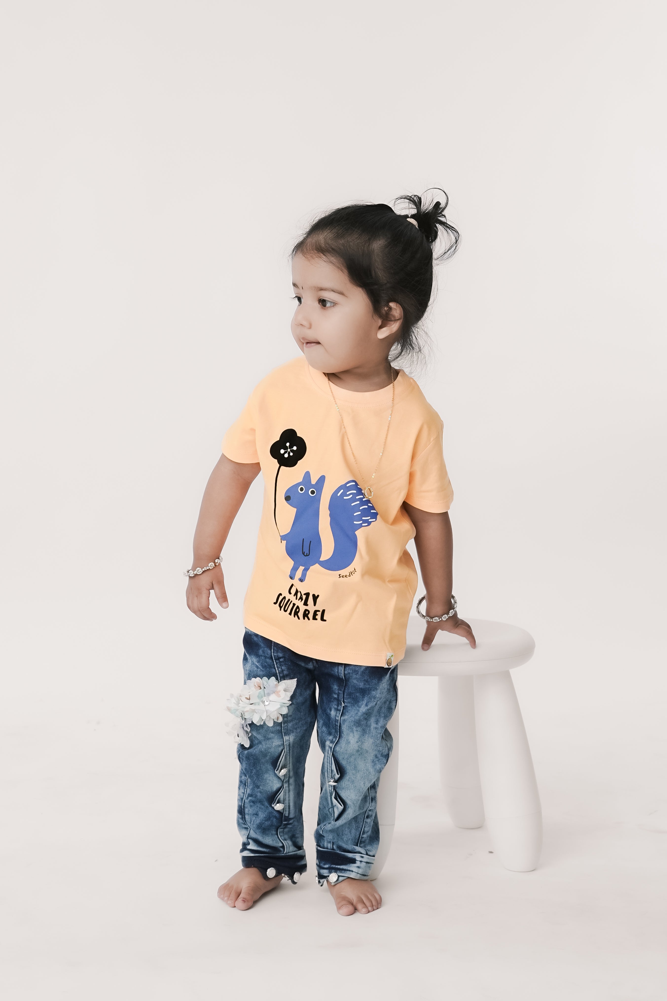 SeedTot - New style girls t-shirt, light orange premium cotton tee with round neck half sleeves for kids